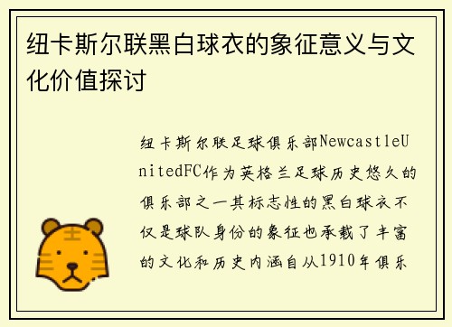 纽卡斯尔联黑白球衣的象征意义与文化价值探讨